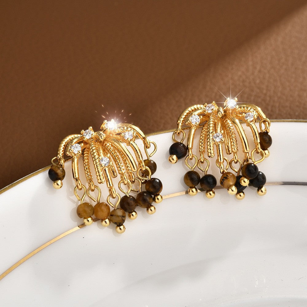 Real Gold Plating Elegance Retro Light Luxury Stud Earrings