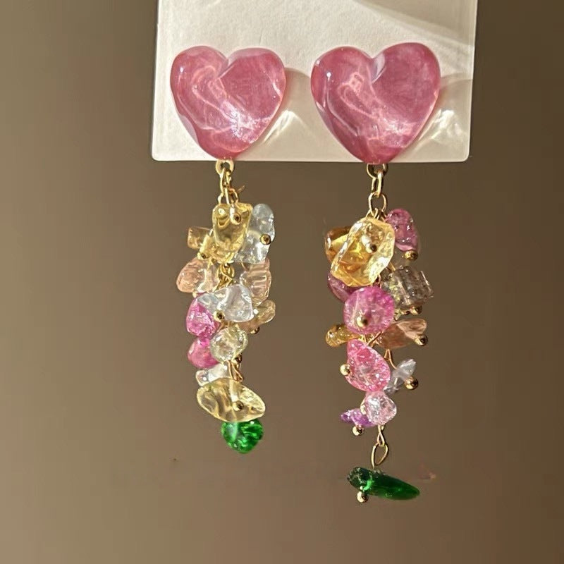 Sier Needle Acrylic Colorful Flower Sweet Earrings