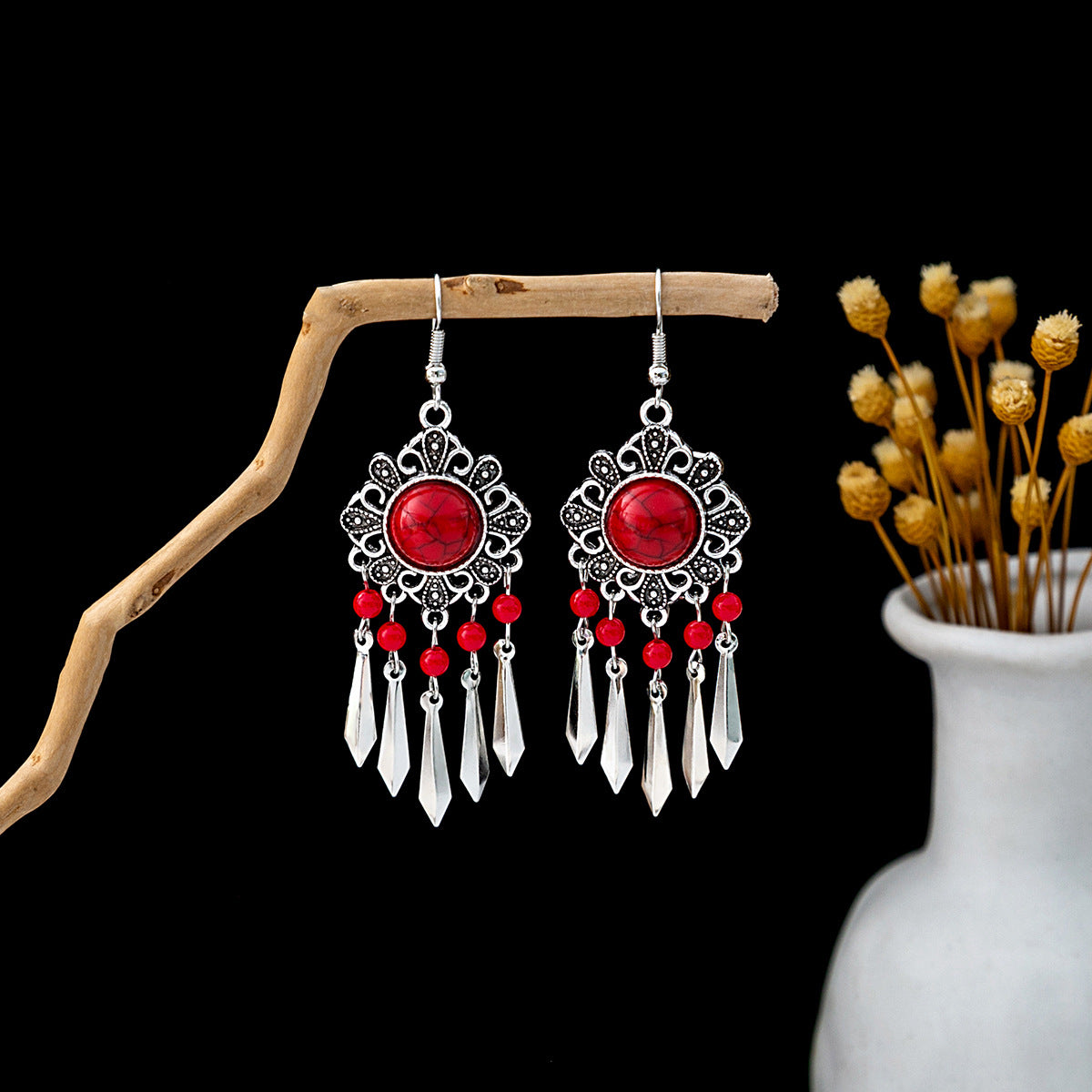 Tassel Turquoise Retro Minority Ethnic Style Earrings