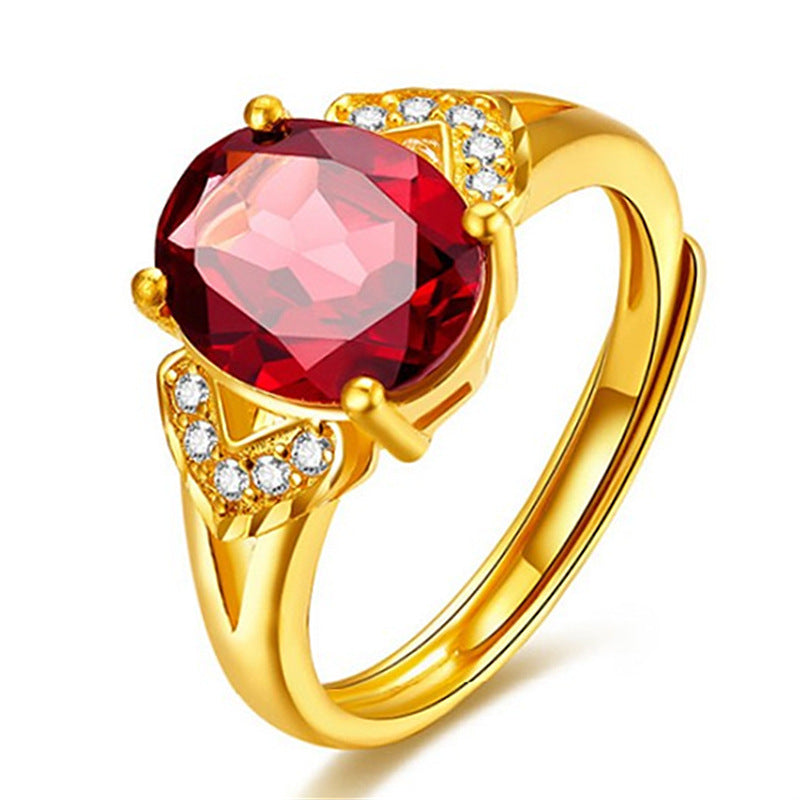 Women's Style Gold-plated Open Garnet Setting Adjustable Rings