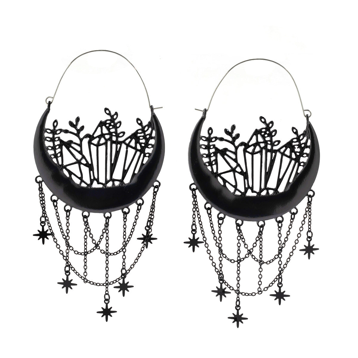 Women's Halloween Flower Hollow Tassel Gothic Basket Earrings