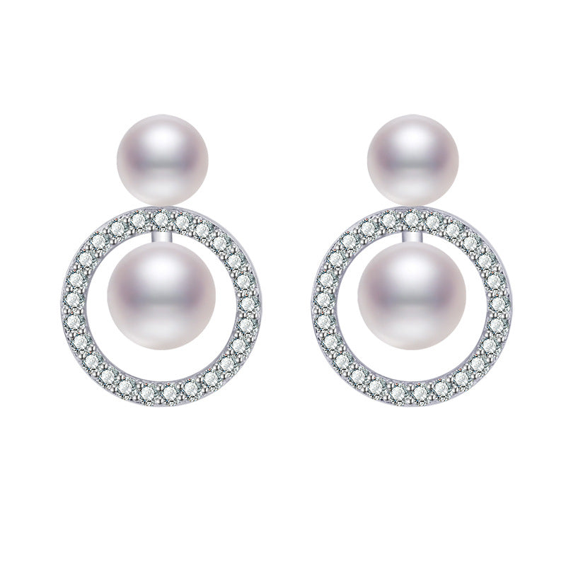 Sweet And Natural Fresh Water Double Pearl Sier Micro Earrings