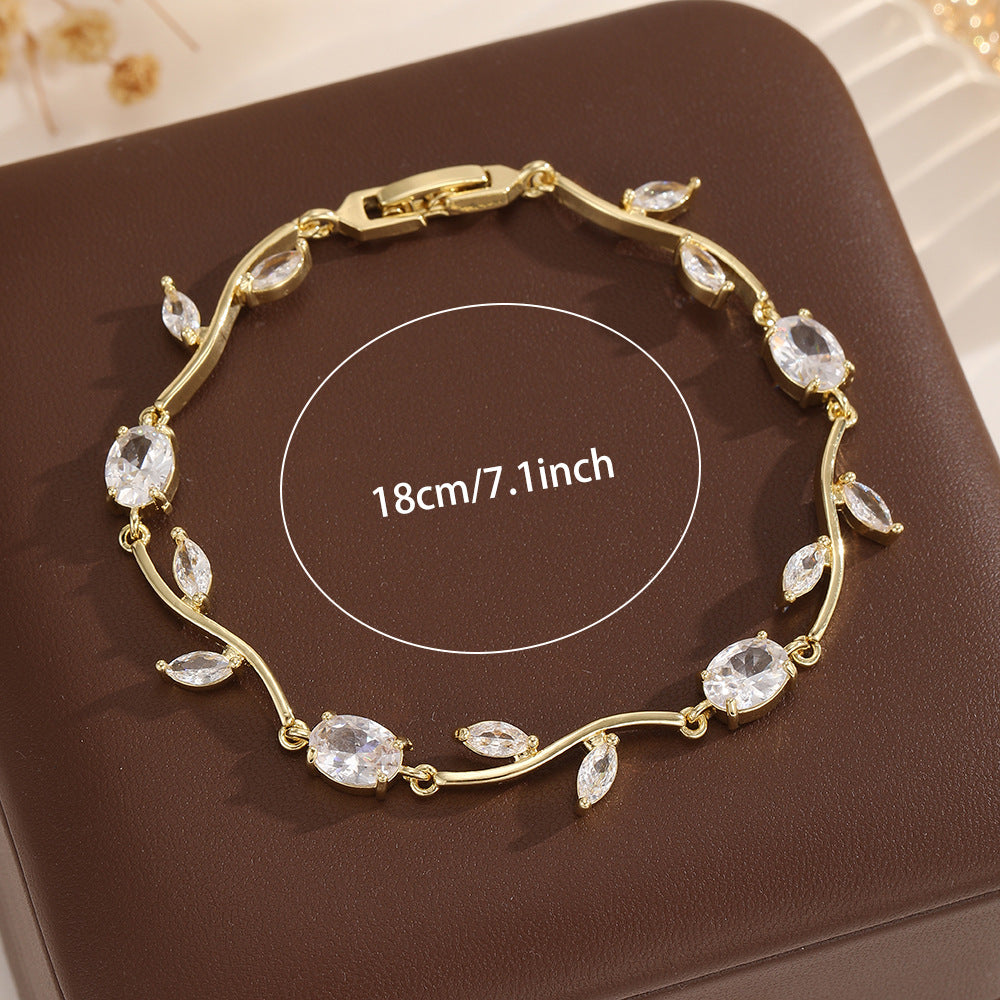 Light Luxury Vine Leaf Zircon Female Niche Design Rhinestone White Bracelets