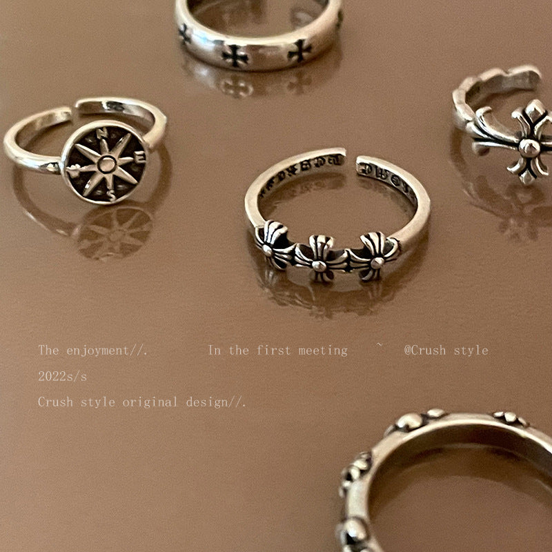Distressed Cross Open Female Design Simple Stylish Personality Rings