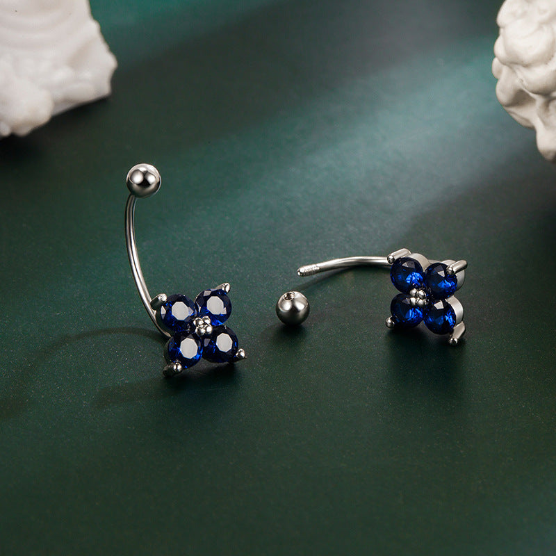 Blue Zircon Flower U-shaped Screw Ball Rings