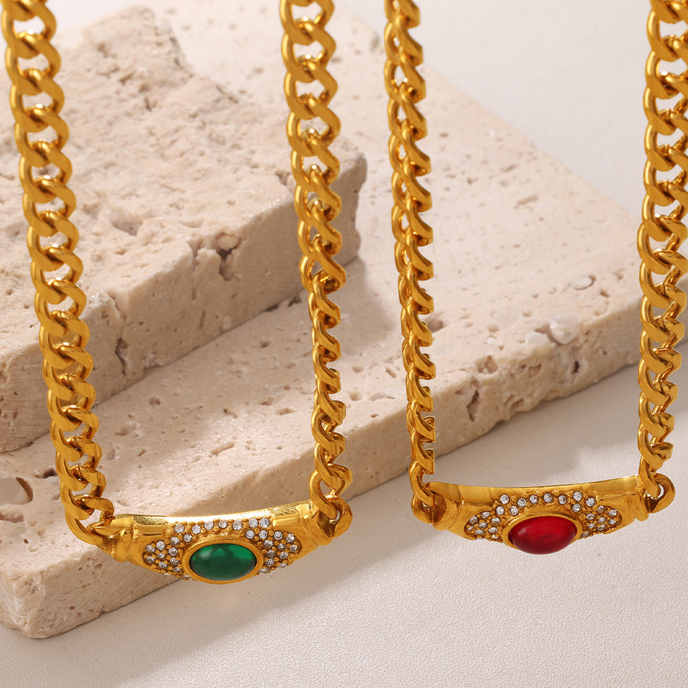 Inlaid Opal Retro Style Geometric Clavicle Necklaces