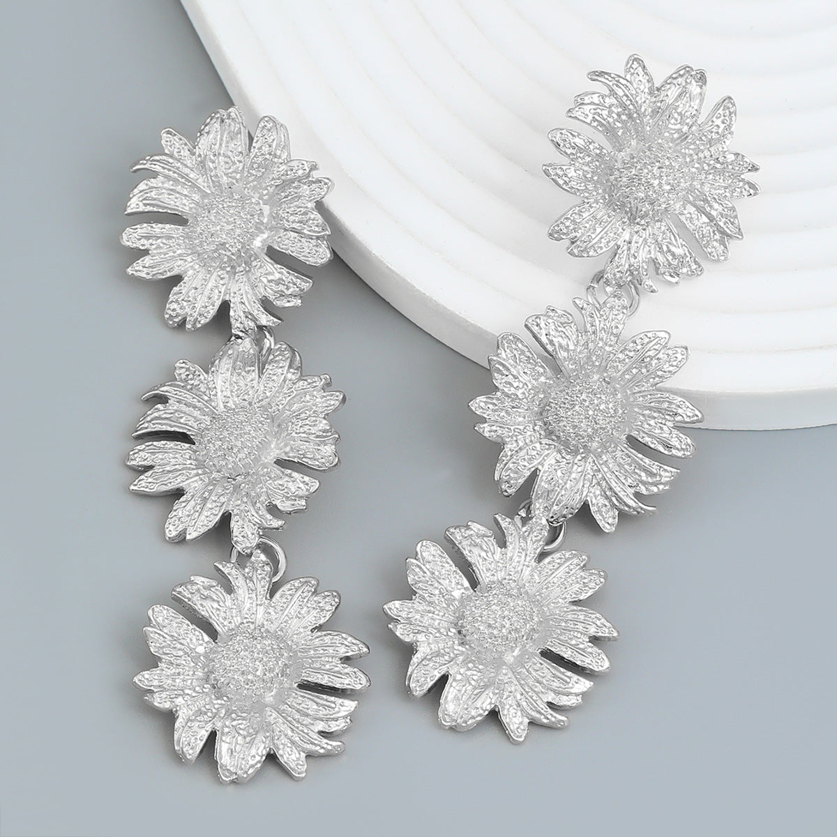 Spring Sunflower Flower Exaggerated Metal Alloy Earrings