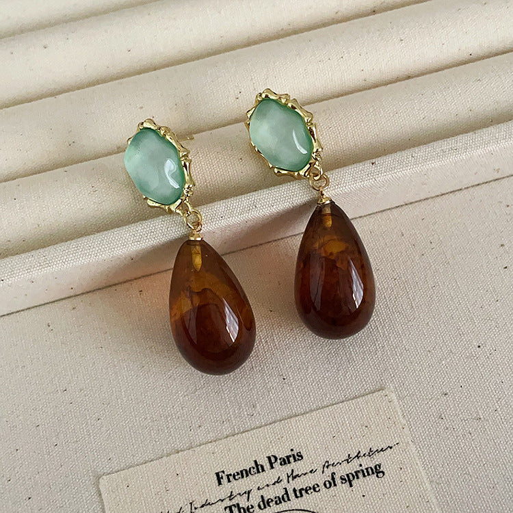 Contrast Color Resin Metal Female French Earrings