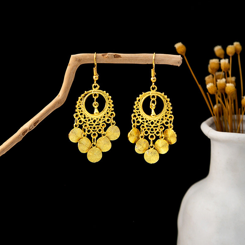 Style Peacock Golden Bell Tassel Bohemian Earrings