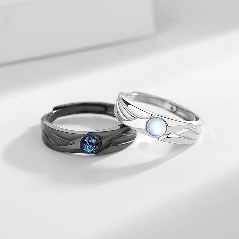 Demons Moonstone Couple Black White Pair Trendy Open Ring