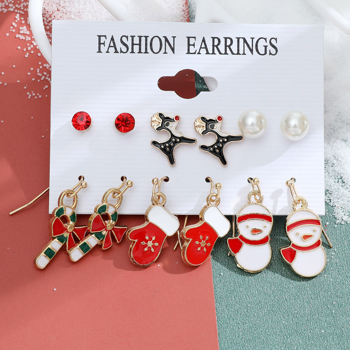 Women's Series Snowflake Bell Combination Suit Cartoon Earrings