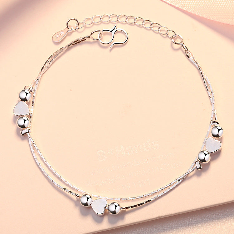 Women's Heart Double Layer Sier Anklet Style Simulation Bracelets