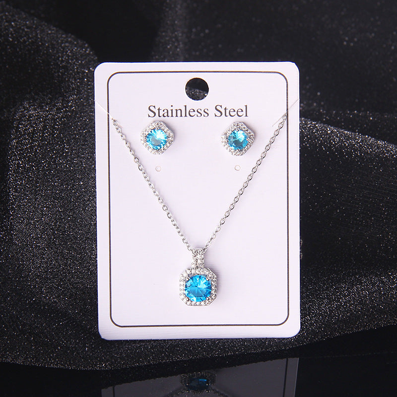 Zircon Crystal Square Diamond Full Perfume Bottle Female Jewelry Set