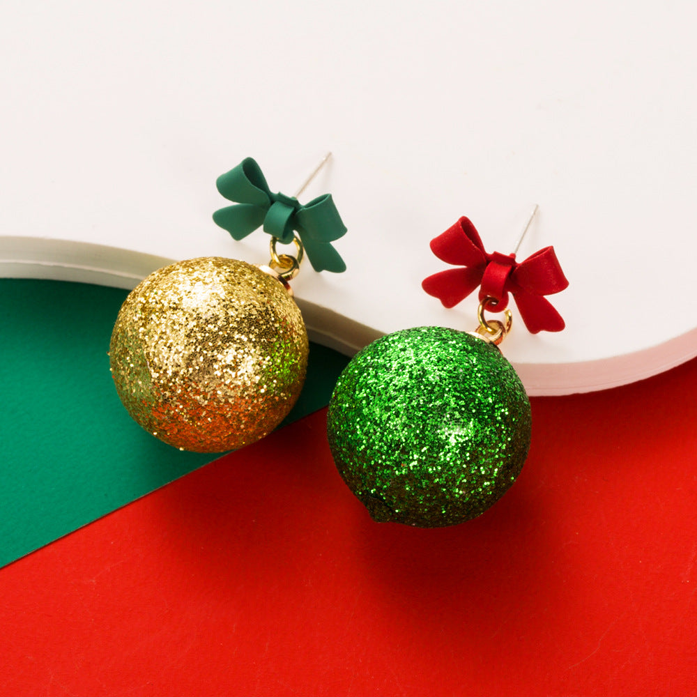 Christmas Creative Bowknot Ball Flash Powder Earrings