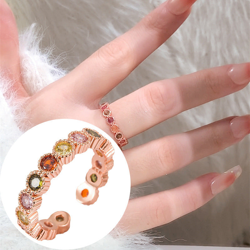 Tourmaline Rainbow High Sense Niche Style Fashion Sweet Ring