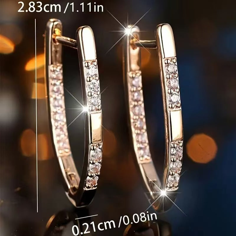 Women's Minority Elegant Fashion Copper Micro Inlaid Zircon V-shaped Clip High-grade Ear Buckle