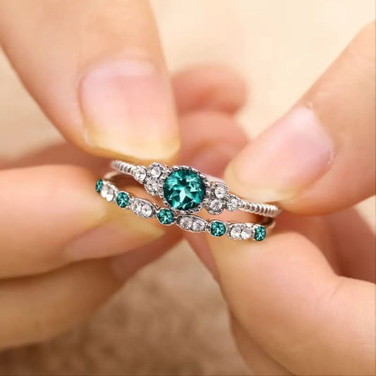 Two-tone Double Circle Suit Female Emerald Rings