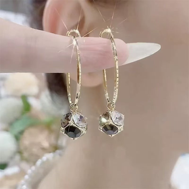 Shiny Rhinestone Ball Round Trendy Versatile Elegant Sier Needle Ear Buckle