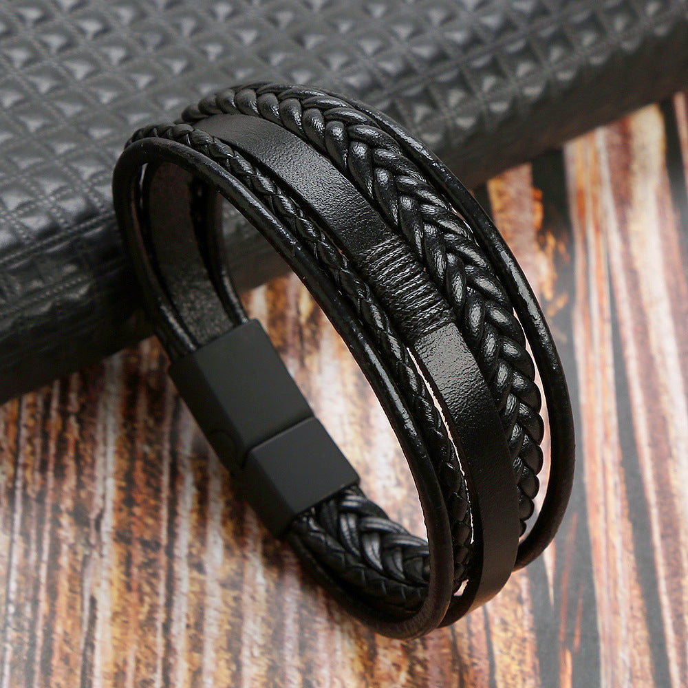 Men's Matte Magnetic Buckle Creative Cattle Leather Bracelets