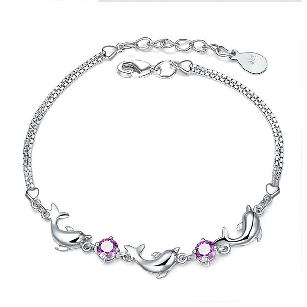 Ornament Kleiner Delfin Amethyst versilbert für Armbänder