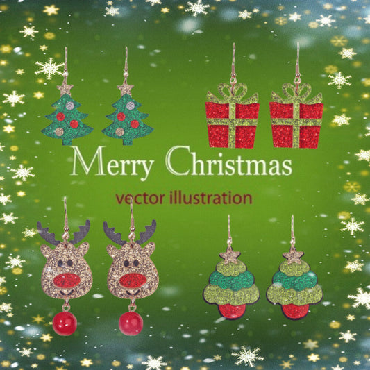 Cute Creative Christmas Tree Elk Acrylic Earrings