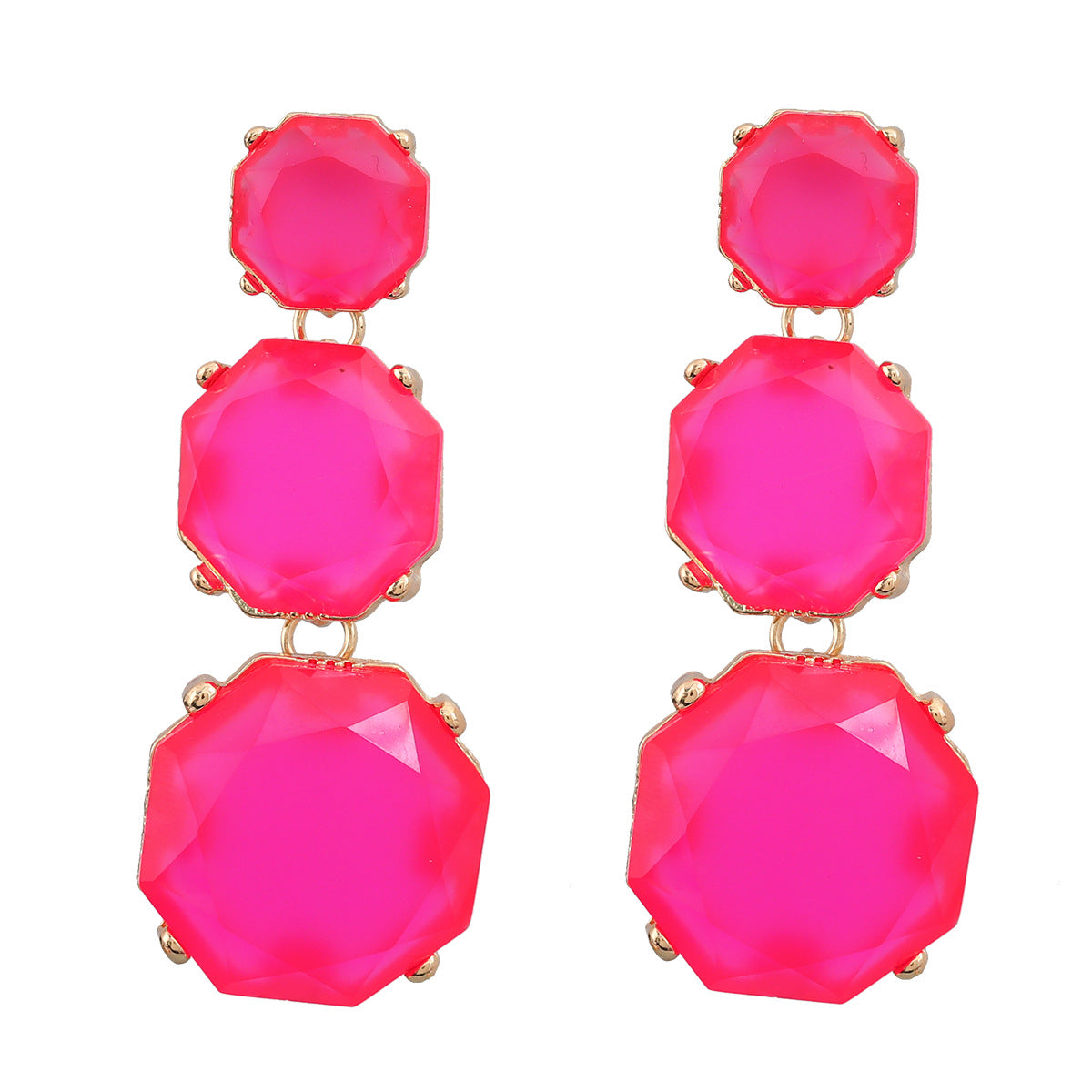 Resin Female Octagonal Long Geometric Exaggerated Earrings