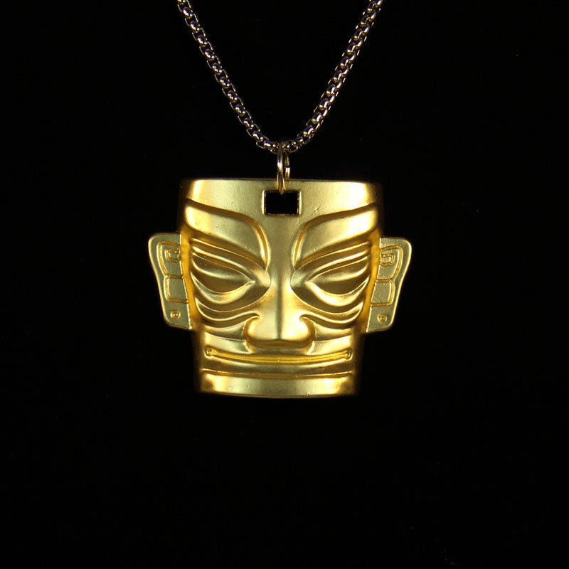 Fashion Chinese Golden Mask Retro Shensi Hip Hop Necklaces