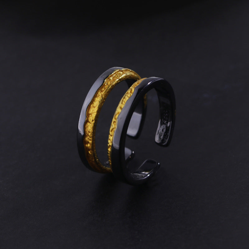 Women's & Men's & One Pair Vintage Black Gold Texture Rings