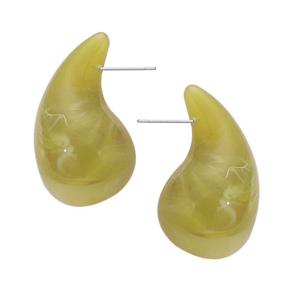 Fashion Simple Casual Style Resin Water Drop Shape Titanium Steel Earrings