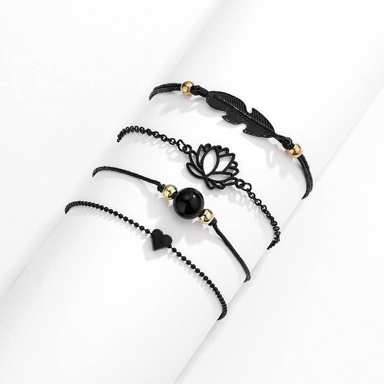 Black Chain Vintage Leaves Lotus Love Bracelets