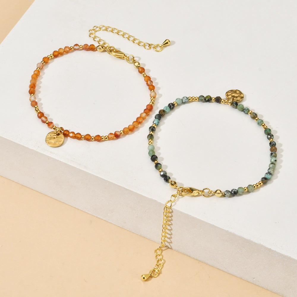 Natural Stone Beaded Ethnic Style Stainless Steel Bracelet
