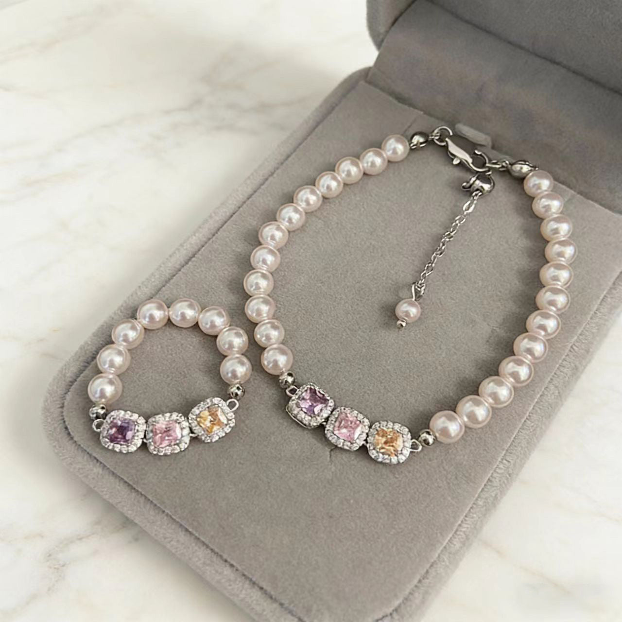Pearl Zircon Female Rainbow Cube Sugar High Bracelet