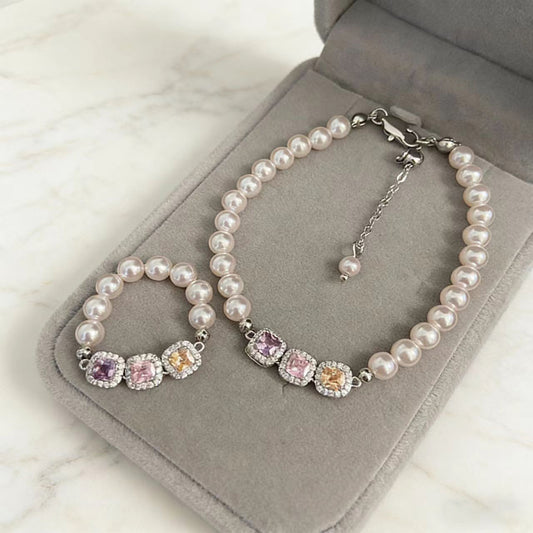 Pearl Zircon Female Rainbow Cube Sugar High Bracelet