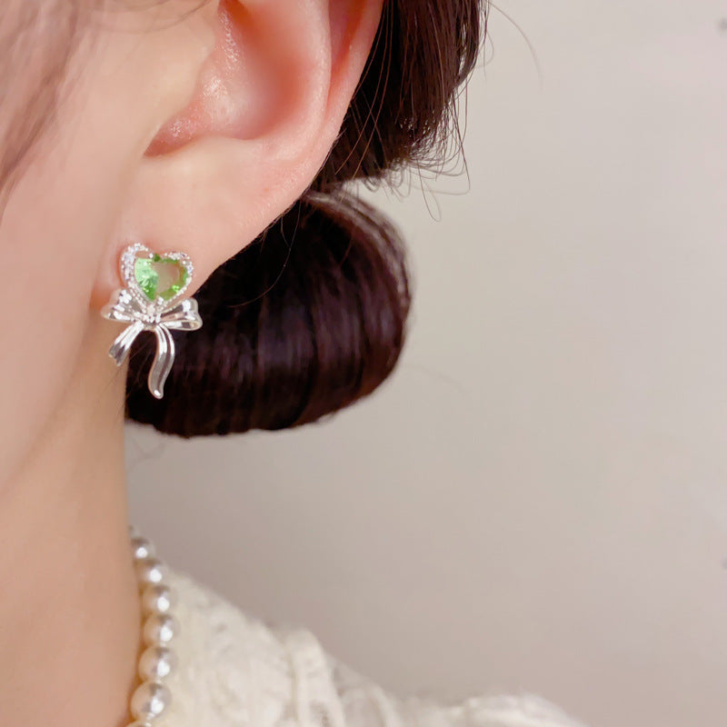 Fashion Simple Thick Love Heart Bow Tie Exquisite Light Earrings