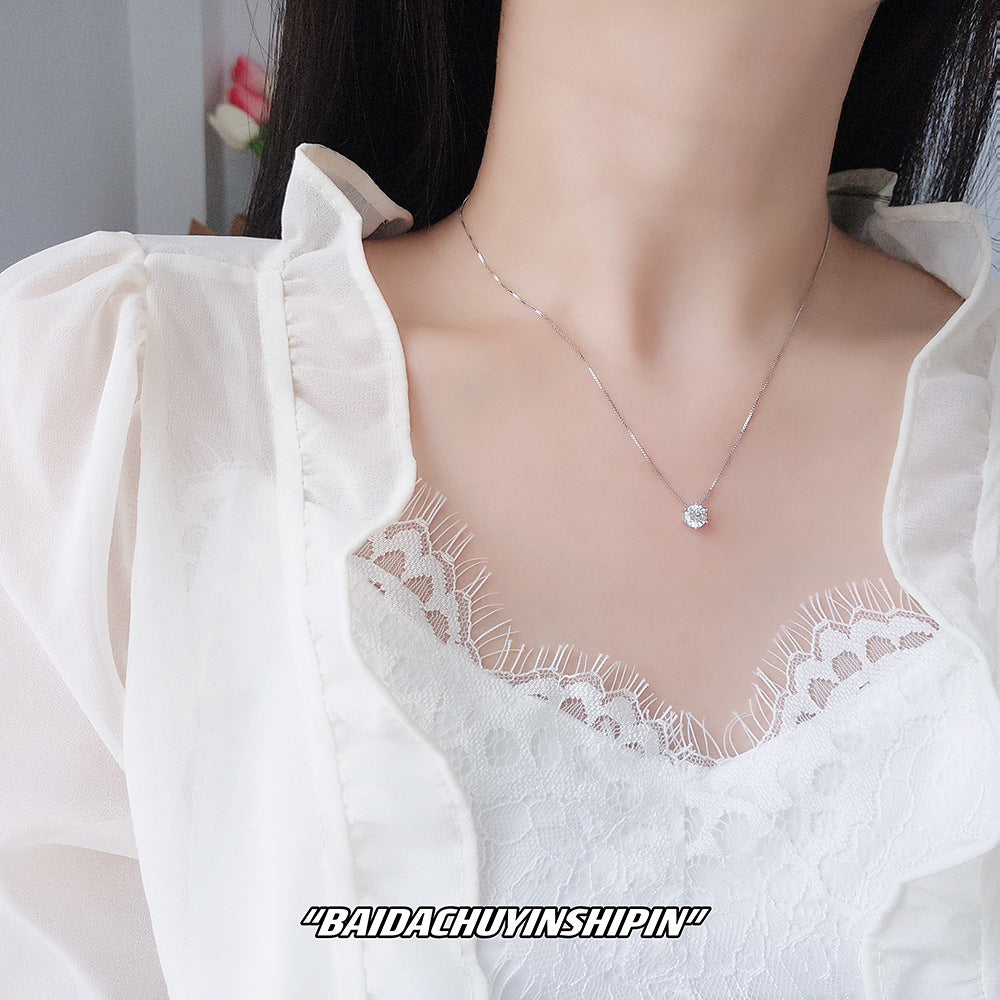 Simple Style Elegant Single Diamond Clavicle Chain Bone Necklaces