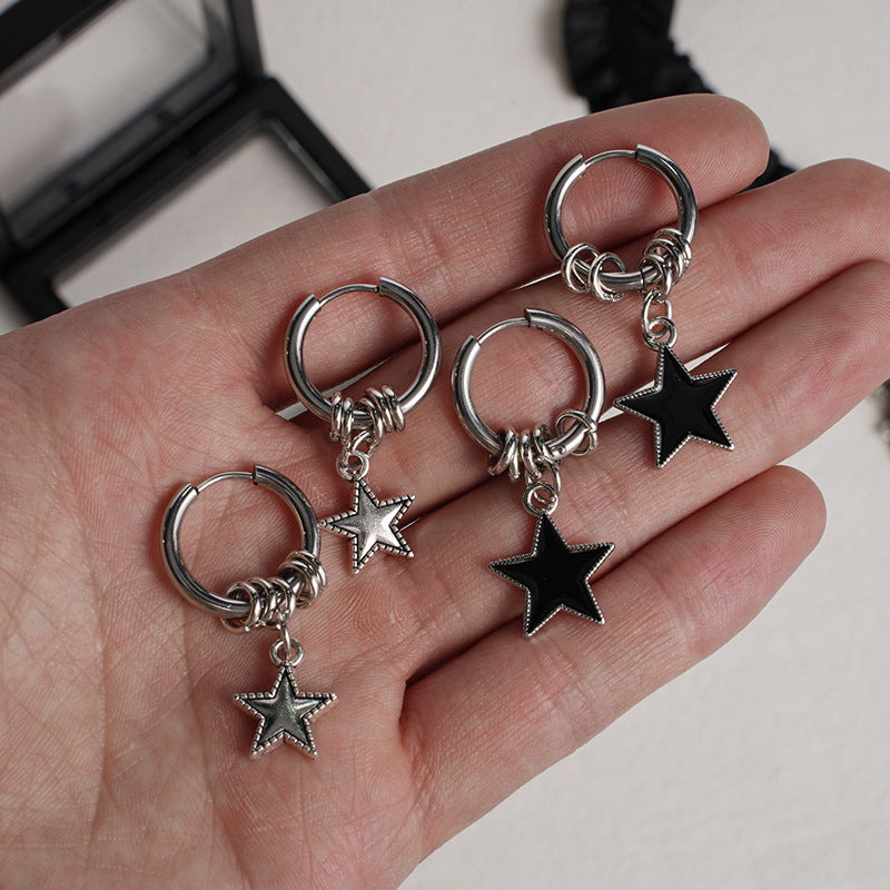 Stainless Steel Five-pointed Star Double Circle Eardrops Ear Clip