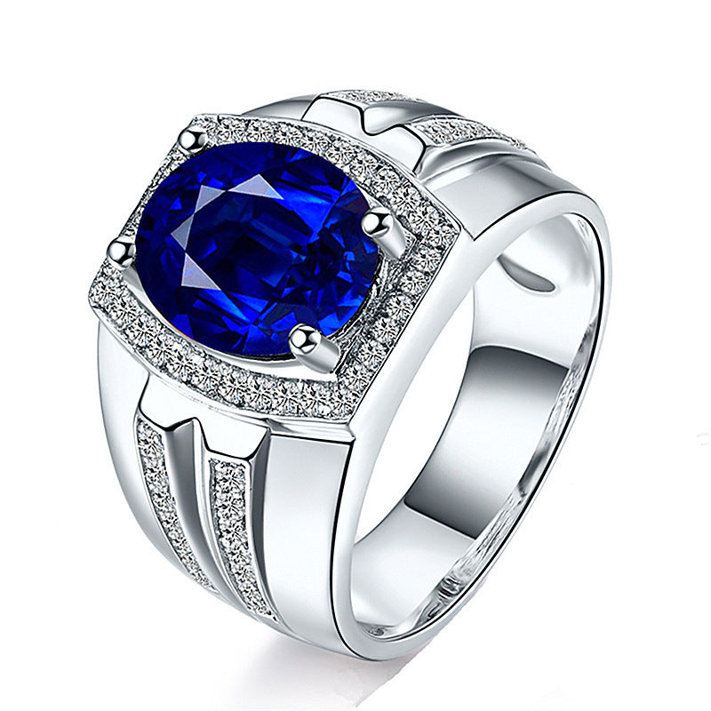 Diamond Blue Man's Natural Sapphire Gold-plated Rings