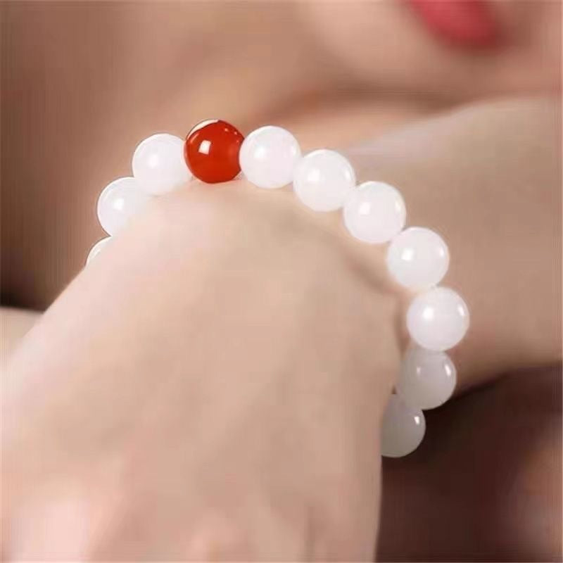 White Jade Red Bead Simple Artistic Bracelets