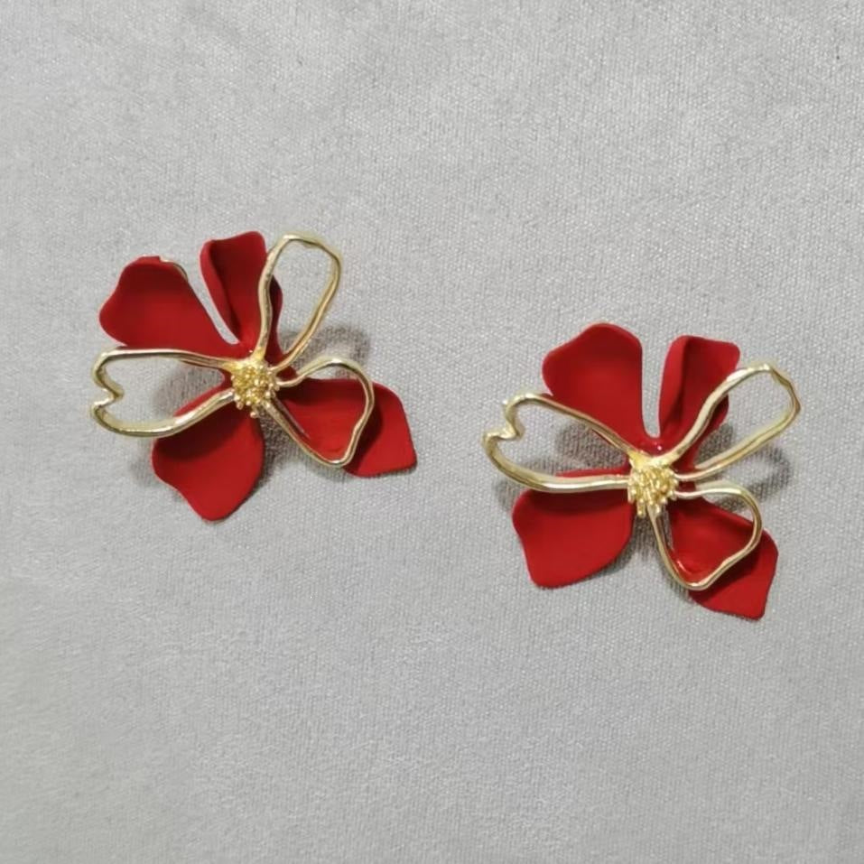 Sweet Double Layer Flower Petals Unique Earrings