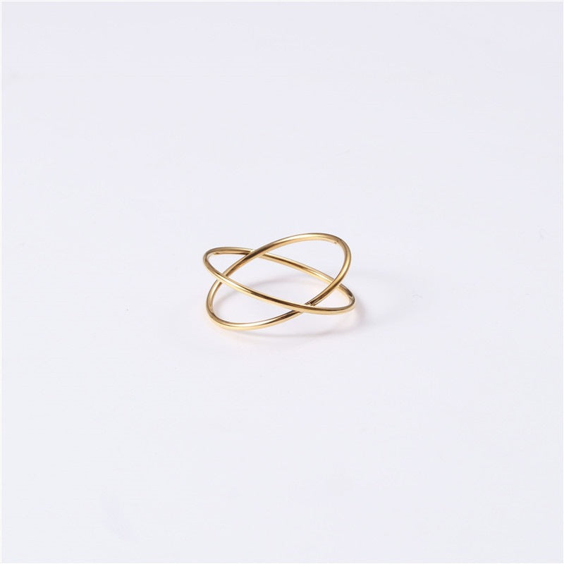 Version Simple Personality Basic Cross Titanium Steel Gold Plated Twin Ring
