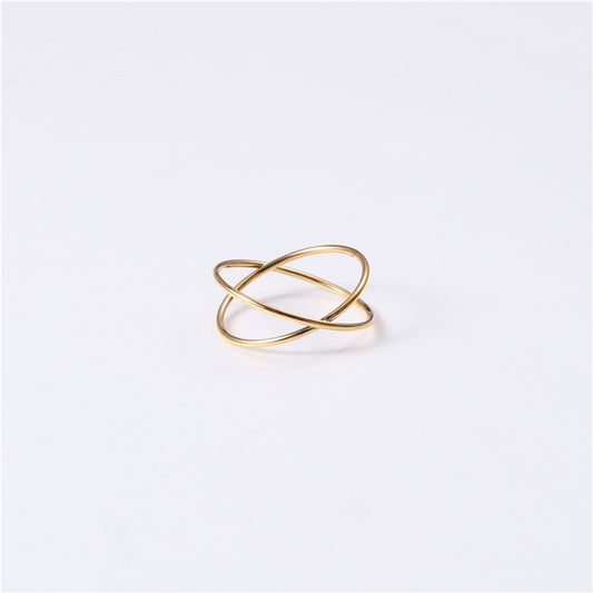 Version Simple Personality Basic Cross Titanium Steel Gold Plated Twin Ring