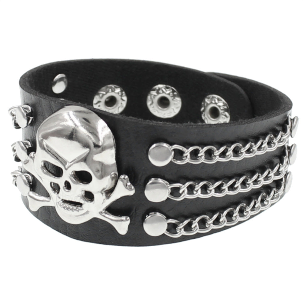 Protection Leather Fashion Punk Rivet Nightclub Domineering Ghost Skull Bracelet