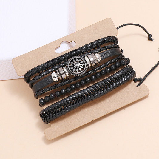 Men's Simple Vintage Weave Personalized Leather Combination Bracelets