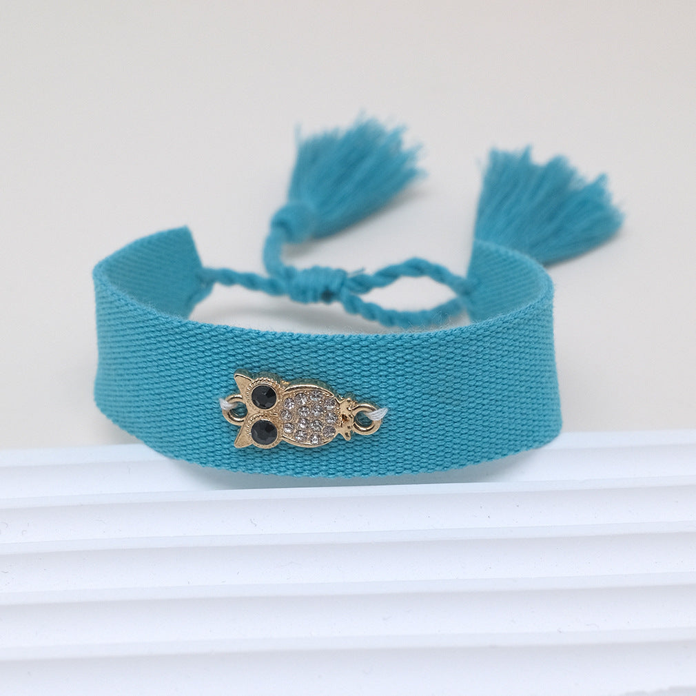 Bracelets de tissage créatifs avec lettres brodées en ruban, hibou