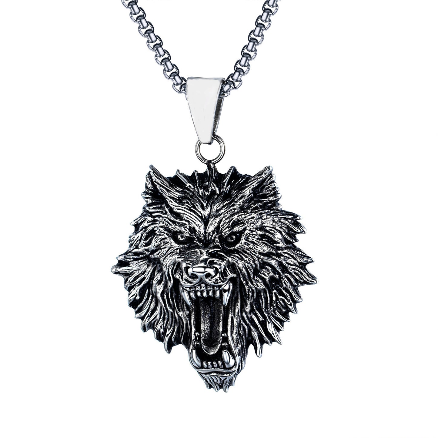 Promotion Wolf Head Skull Pearl Chain Titanium Steel Necklace