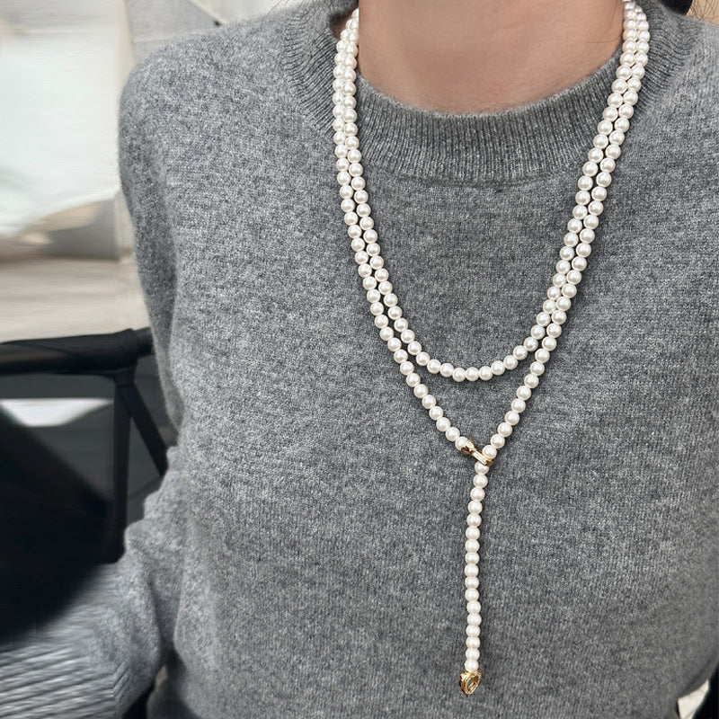 Women's Gray Pearl Sweater Chain Long High-grade Necklaces