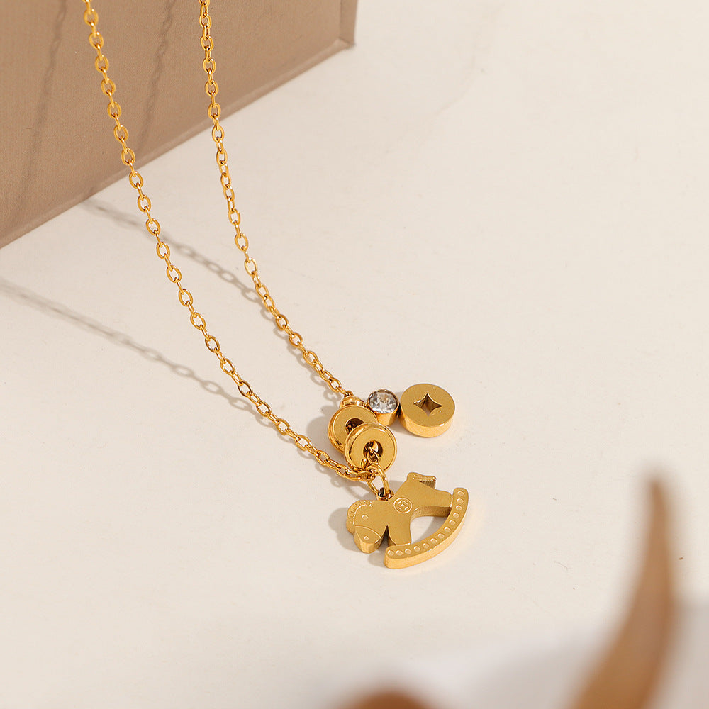 Rich Single Diamond Female Niche Design Titanium Steel No Fading Necklace
