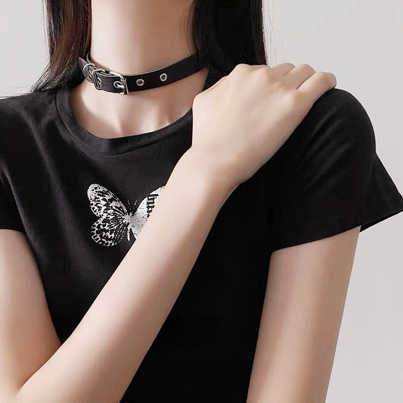 Yang Mi Punk Flat Buckle Leather Necklaces