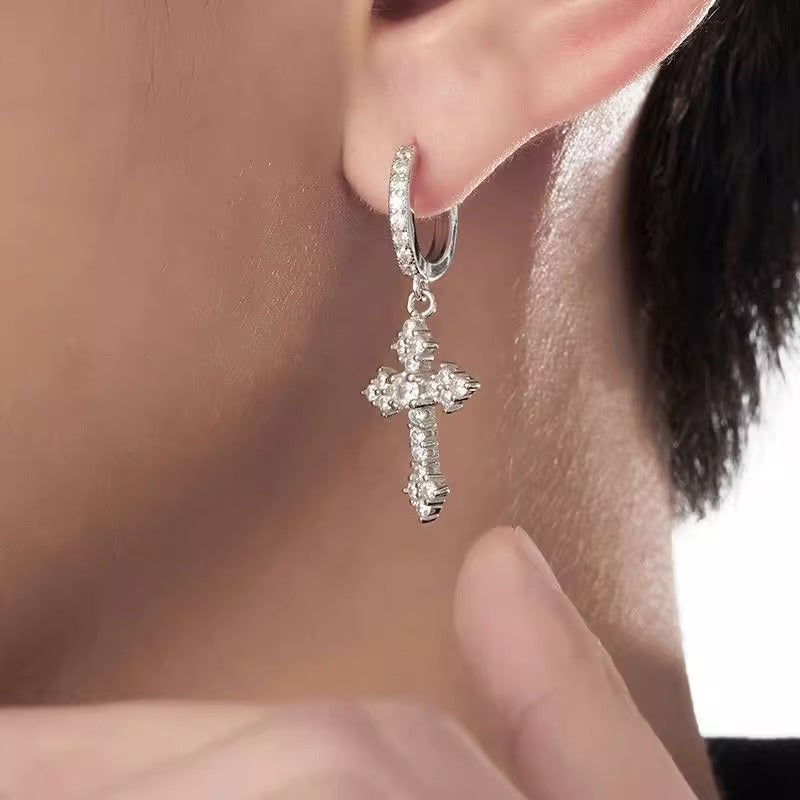 Men's Micro Inlaid Zirconium Diamond Cross For Ear Clip