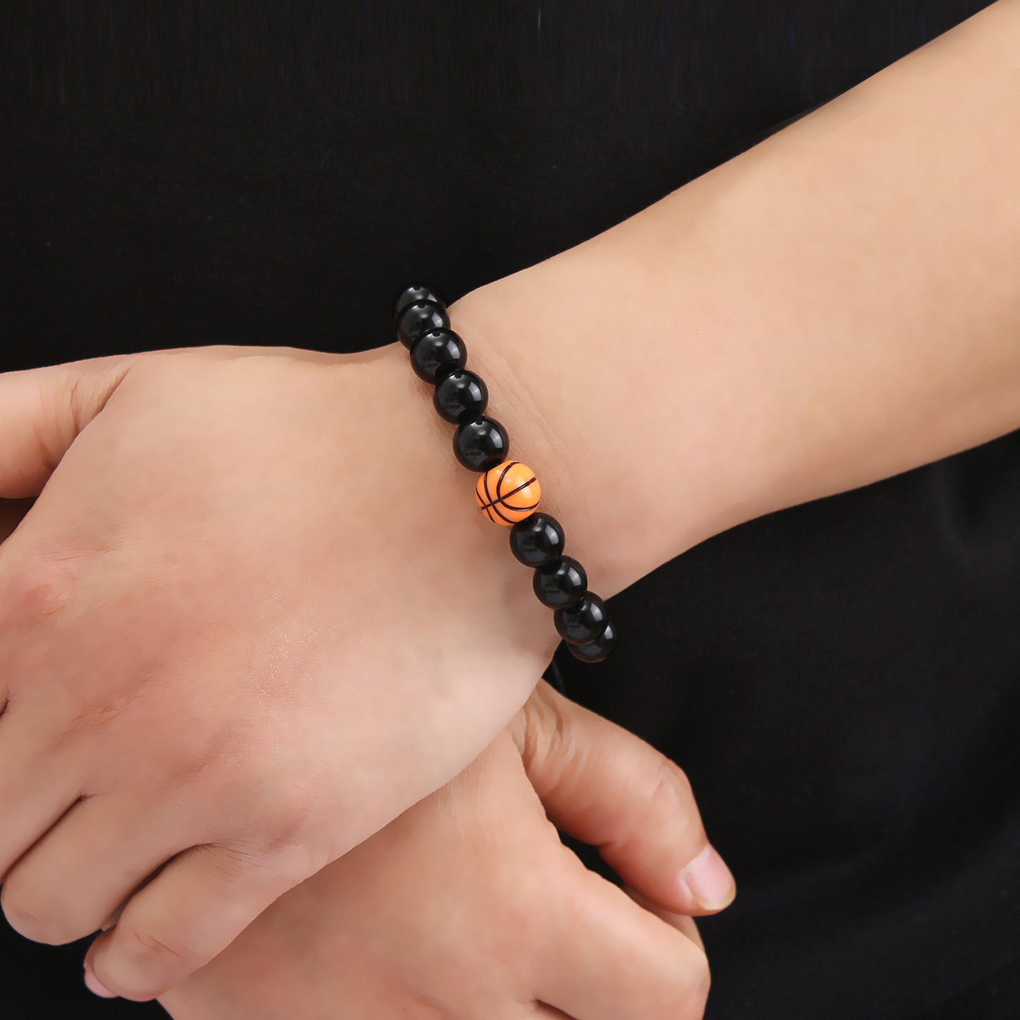 Men's Black Baseball Imitation Obsidian Beaded Sports Bracelets